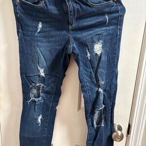 Garage Dark Blue Distressed Skinny Jeans